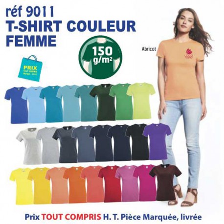 T-SHIRT COULEUR FEMME VERT BOUTEILLE REF 9011 9011 VERT BOUTEILLE T-SHIRT COTON FEMME 150 GRS  2,90 €