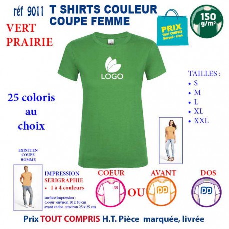 T-SHIRT COULEUR FEMME VERT PRAIRIE REF 9011 9011 VERT PRAIRIE T-SHIRT COTON FEMME 150 GRS  2,90 €