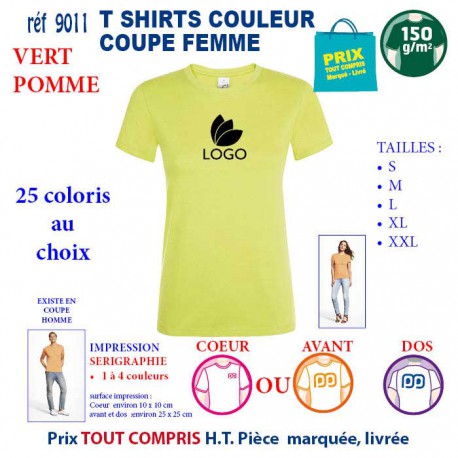 T-SHIRT COULEUR FEMME VERT POMME REF 9011 9011 VERT POMME T-SHIRT COTON FEMME 150 GRS  2,90 €