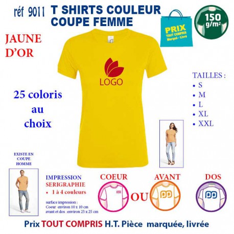 T-SHIRT COULEUR FEMME JAUNE D'OR REF 9011 9011 JAUNE D'OR T-SHIRT COTON FEMME 150 GRS  2,90 €