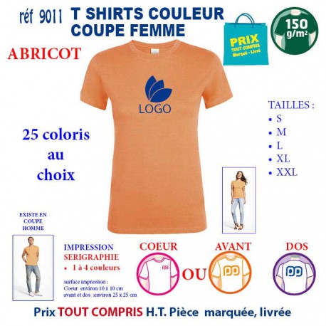 T-SHIRT COULEUR FEMME ABRICOT REF 9011 9011 ABRICOT T-SHIRT COTON FEMME 150 GRS  2,90 €