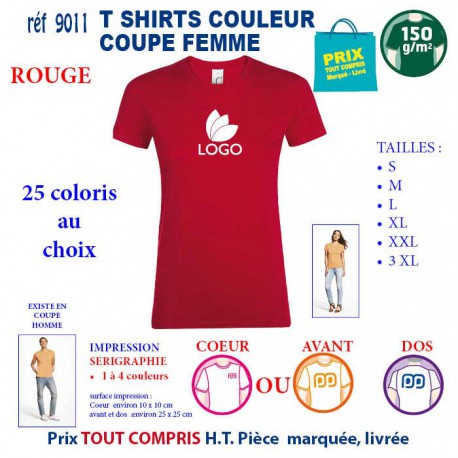 T-SHIRT COULEUR FEMME ROUGE REF 9011 9011 ROUGE T-SHIRT COTON FEMME 150 GRS  2,90 €