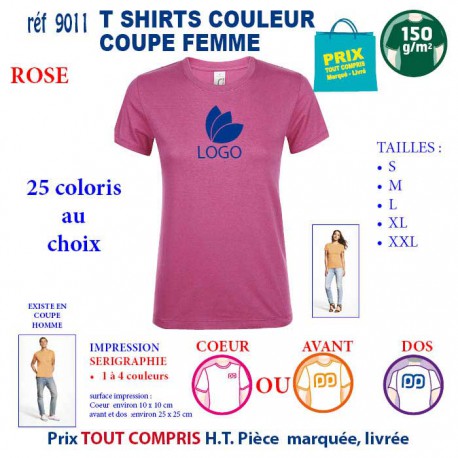 T-SHIRT COULEUR FEMME ROSE REF 9011 9011 ROSE T-SHIRT COTON FEMME 150 GRS  2,90 €