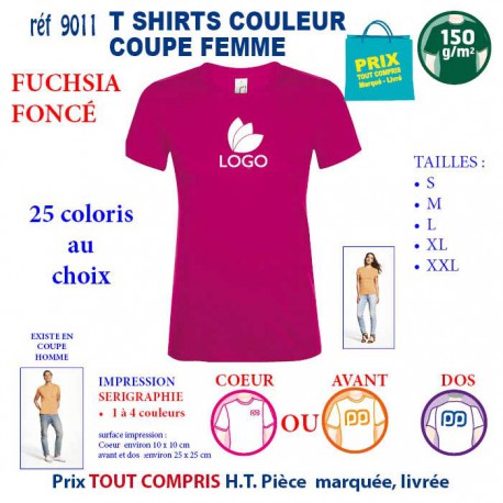 T-SHIRT COULEUR FEMME FUCHSIA FONCE REF 9011 9011 FUCHSIA FONCE T-SHIRT COTON FEMME 150 GRS  2,90 €