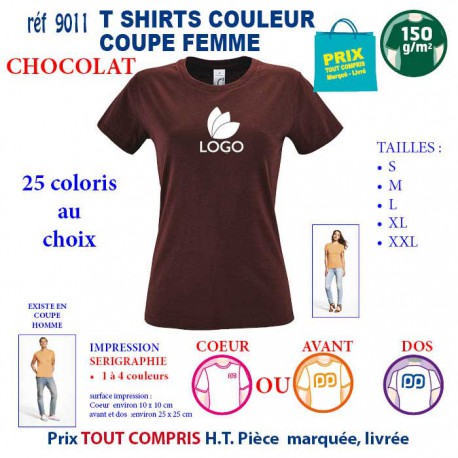 T-SHIRT COULEUR FEMME CHOCOLAT REF 9011 9011 CHOCOLAT T-SHIRT COTON FEMME 150 GRS  2,90 €
