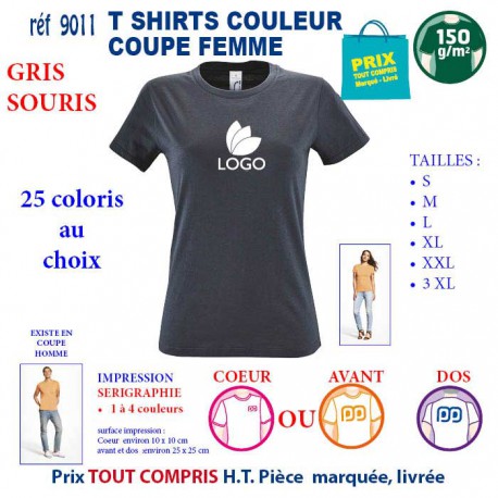 T-SHIRT COULEUR FEMME GRIS SOURIS REF 9011 9011 GRIS SOURIS T-SHIRT COTON FEMME 150 GRS  2,90 €