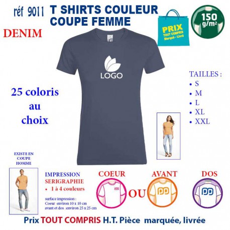 T-SHIRT COULEUR FEMME DENIM REF 9011 9011 DENIM T-SHIRT COTON FEMME 150 GRS  2,90 €