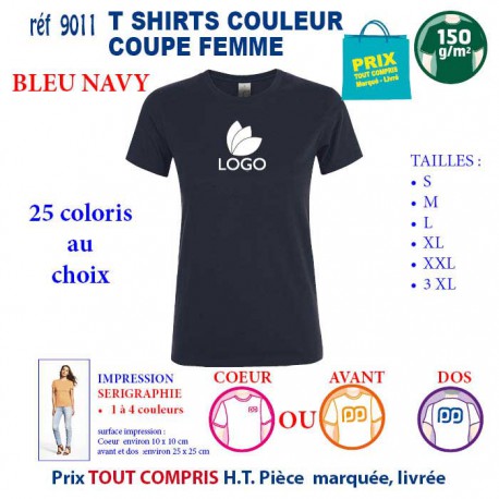 T-SHIRT COULEUR FEMME BLEU NAVY REF 9011 9011 BLEU NAVY T-SHIRT COTON FEMME 150 GRS  2,90 €