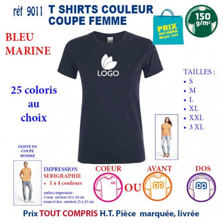 T-SHIRT COULEUR FEMME BLEU MARINE REF 9011 9011 BLEU MARINE T-SHIRT COTON FEMME 150 GRS  2,90 €