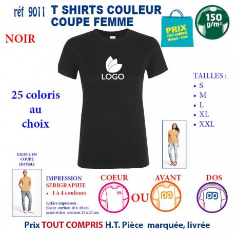 T-SHIRT COULEUR FEMME NOIR REF 9011 9011 NOIR T-SHIRT COTON FEMME 150 GRS  2,90 €