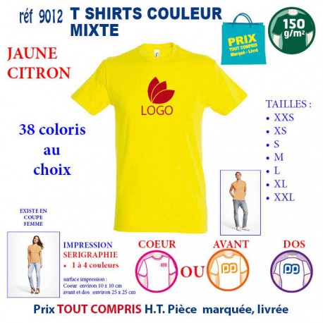 T-SHIRT COULEUR MIXTE JAUNE CITRON REF 9012 9012 JAUNE CITRON T-SHIRT COTON MIXTE 150 GRS  2,90 €