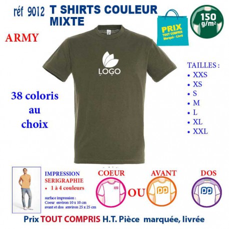 T-SHIRT COULEUR MIXTE ARMY REF 9012 9012 ARMY T-SHIRT COTON MIXTE 150 GRS  2,90 €