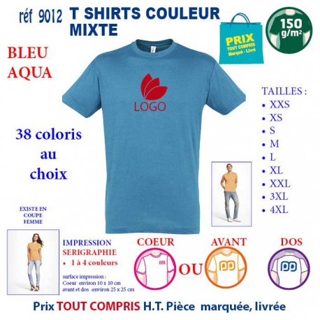 T-SHIRT COULEUR MIXTE BLEU AQUA REF 9012 9012 BLEU AQUA T-SHIRT COTON MIXTE 150 GRS  2,90 €