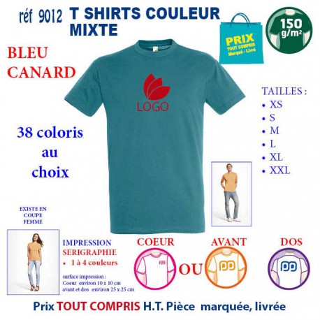 T-SHIRT COULEUR MIXTE BLEU CANARD REF 9012 9012 BLEU CANARD T-SHIRT COTON MIXTE 150 GRS  2,90 €