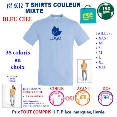 T-SHIRT COULEUR MIXTE BLEU CIEL REF 9012 9012 BLEU CIEL T-SHIRT COTON MIXTE 150 GRS  2,90 €