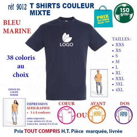 T-SHIRT COULEUR MIXTE BLEU MARINE REF 9012 9012 BLEU MARINE T-SHIRT COTON MIXTE 150 GRS  2,90 €