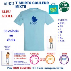 T-SHIRT COULEUR MIXTE BLEU ATOLL REF 9012 9012 BLEU ATOLL T-SHIRT COTON MIXTE 150 GRS  2,90 €
