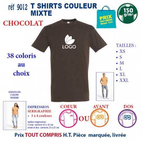 T-SHIRT COULEUR MIXTE CHOCOLAT REF 9012 9012 CHOCOLAT T-SHIRT COTON MIXTE 150 GRS  2,90 €