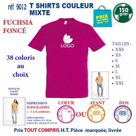 T-SHIRT COULEUR MIXTE FUCHSIA FONCE REF 9012 9012  FUCHSIA FONCE T-SHIRT COTON MIXTE 150 GRS  2,90 €