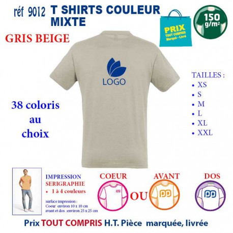 T-SHIRT COULEUR MIXTE GRIS BEIGE REF 9012 9012 GRIS BEIGE T-SHIRT COTON MIXTE 150 GRS  2,90 €