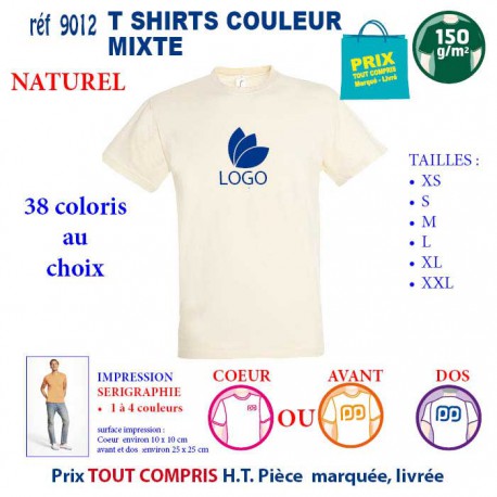 T-SHIRT COULEUR MIXTE NATUREL REF 9012 9012 NATUREL T-SHIRT COTON MIXTE 150 GRS  2,90 €