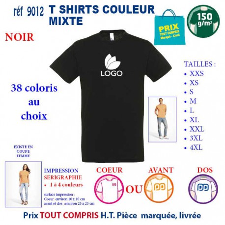 T-SHIRT COULEUR MIXTE NOIR REF 9012 9012 NOIR T-SHIRT COTON MIXTE 150 GRS  2,90 €