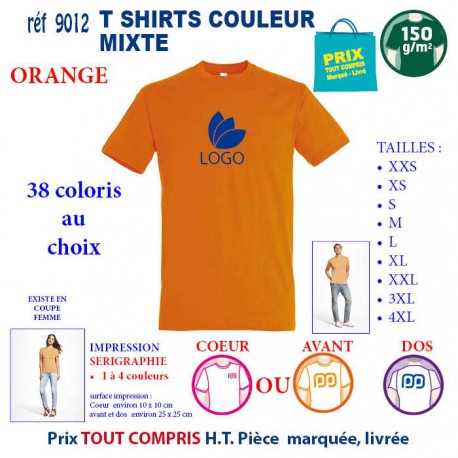 T-SHIRT COULEUR MIXTE ORANGE REF 9012 9012 ORANGE T-SHIRT COTON MIXTE 150 GRS  2,90 €