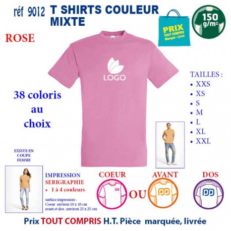 T-SHIRT COULEUR MIXTE ROSE REF 9012 9012 ROSE T-SHIRT COTON MIXTE 150 GRS  2,90 €