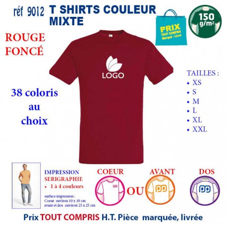 T-SHIRT COULEUR MIXTE ROUGE FONCE REF 9012 9012 ROUGE FONCE T-SHIRT COTON MIXTE 150 GRS  2,90 €