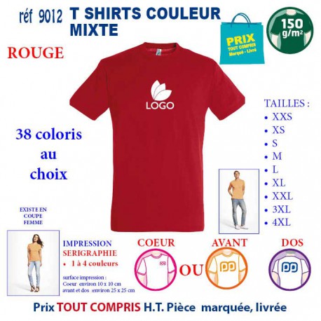 T-SHIRT COULEUR MIXTE ROUGE REF 9012 9012 ROUGE T-SHIRT COTON MIXTE 150 GRS  2,90 €