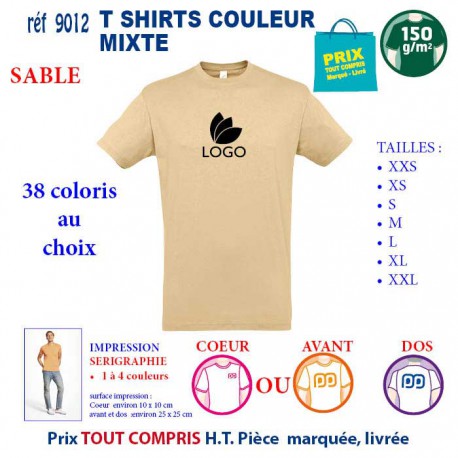 T-SHIRT COULEUR MIXTE SABLE REF 9012 9012 SABLE T-SHIRT COTON MIXTE 150 GRS  2,90 €