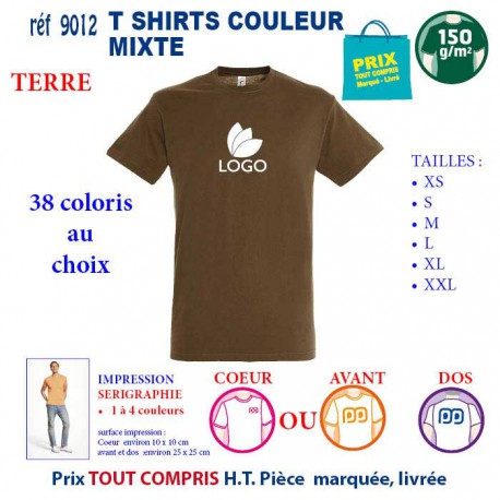 T-SHIRT COULEUR MIXTE TERRE REF 9012 9012 TERRE T-SHIRT COTON MIXTE 150 GRS  2,90 €