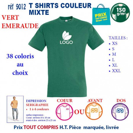 T-SHIRT COULEUR MIXTE VERT EMERAUDE REF 9012 9012 VERT EMERAUDE T-SHIRT COTON MIXTE 150 GRS  2,90 €