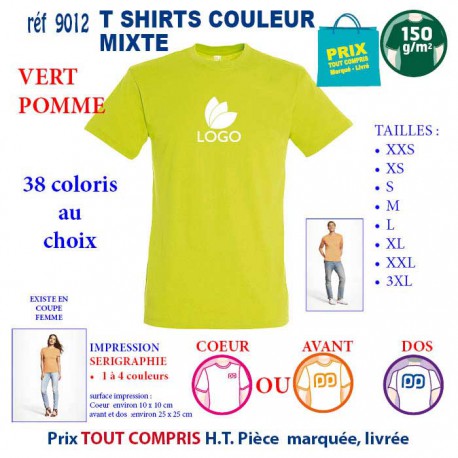 T-SHIRT COULEUR MIXTE VERT POMME REF 9012 9012 VERT POMME T-SHIRT COTON MIXTE 150 GRS  2,90 €