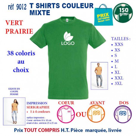 T-SHIRT COULEUR MIXTE VERT PRAIRIE REF 9012 9012 VERT PRAIRIE T-SHIRT COTON MIXTE 150 GRS  2,90 €