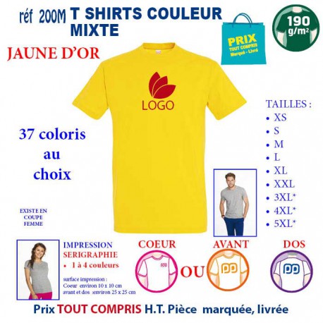 T-SHIRT COULEUR JAUNE D'OR MIXTE 190 G REF 200 M 200 M JAUNE D'OR T-SHIRT MIXTE COTON 190 GRS  3,05 €