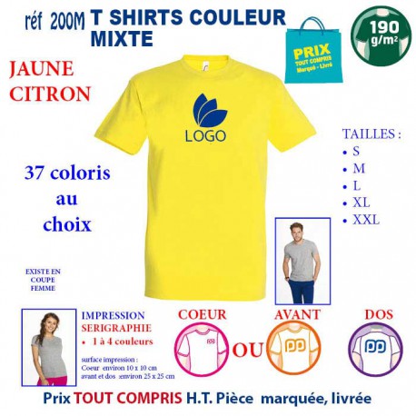 T-SHIRT COULEUR JAUNE CITRON MIXTE 190 G REF 200 M 200 M JAUNE CITRON T-SHIRT MIXTE COTON 190 GRS  3,05 €