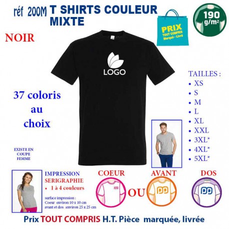 T-SHIRT COULEUR NOIR MIXTE 190 G REF 200 M 200 M NOIR T-SHIRT MIXTE COTON 190 GRS  3,05 €