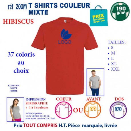 T-SHIRT COULEUR HIBISCUS MIXTE 190 G REF 200 M 200 M HIBISCUS T-SHIRT MIXTE COTON 190 GRS  3,05 €