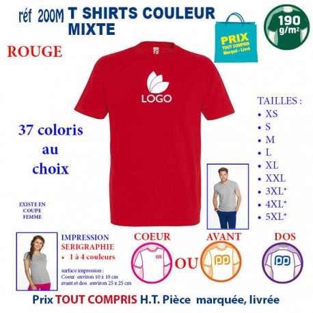 T-SHIRT COULEUR ROUGE MIXTE 190 G REF 200 M 200 M ROUGE T-SHIRT MIXTE COTON 190 GRS  3,05 €