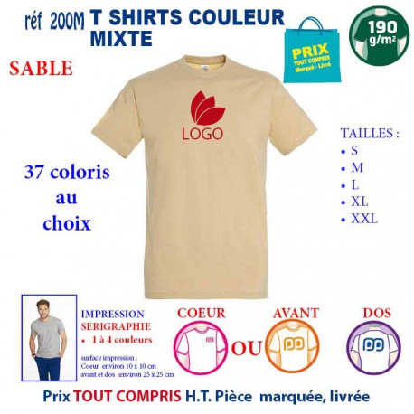 T-SHIRT COULEUR SABLE MIXTE 190 G REF 200 M 200 M SABLE T-SHIRT MIXTE COTON 190 GRS  3,05 €