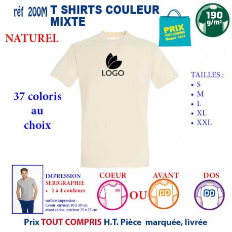 T-SHIRT COULEUR NATUREL MIXTE 190 G REF 200 M 200 M NATUREL T-SHIRT MIXTE COTON 190 GRS  3,05 €