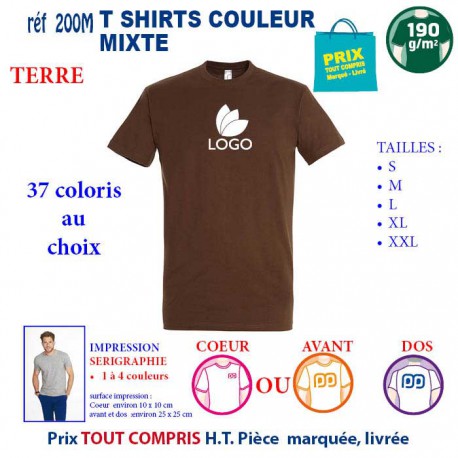 T-SHIRT COULEUR TERRE MIXTE 190 G REF 200 M 200 M TERRE T-SHIRT MIXTE COTON 190 GRS  3,05 €