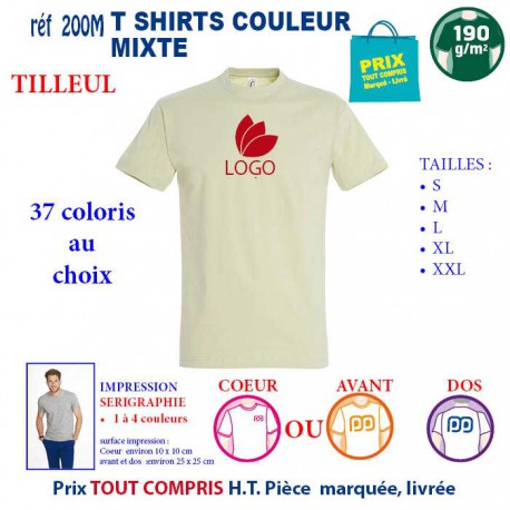 T-SHIRT COULEUR TILLEUL MIXTE 190 G REF 200 M 200 M TILLEUL T-SHIRT MIXTE COTON 190 GRS  3,05 €