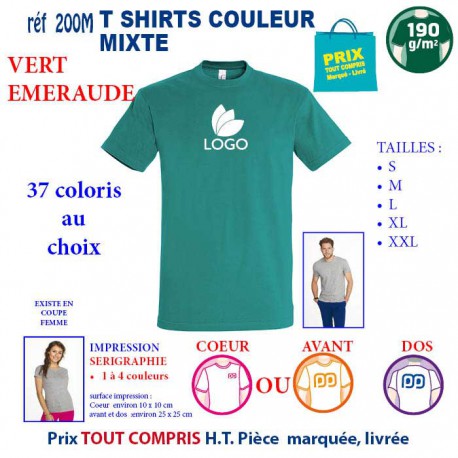 T-SHIRT COULEUR VERT EMERAUDE MIXTE 190 G REF 200 M 200 M VERT EMERAUDE T-SHIRT MIXTE COTON 190 GRS  3,05 €