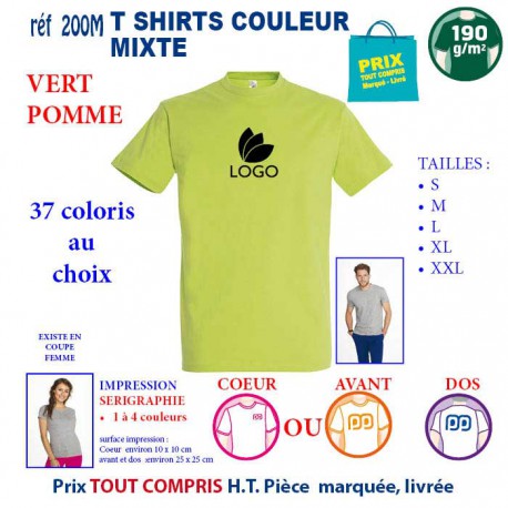 T-SHIRT COULEUR VERT POMME MIXTE 190 G REF 200 M 200 M VERT POMME T-SHIRT MIXTE COTON 190 GRS  3,05 €