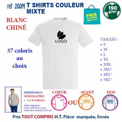 T-SHIRT COULEUR BLANC CHINE MIXTE 190 G REF 200 M 200 M BLANC CHINE T-SHIRT MIXTE COTON 190 GRS  3,05 €