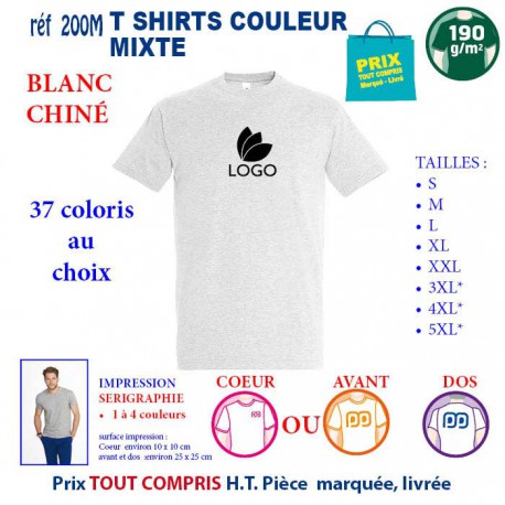 T-SHIRT COULEUR BLANC CHINE MIXTE 190 G REF 200 M 200 M BLANC CHINE T-SHIRT MIXTE COTON 190 GRS  3,05 €