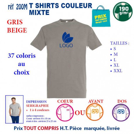 T-SHIRT COULEUR GRIS BEIGE MIXTE 190 G REF 200 M 200 M GRIS BEIGE T-SHIRT MIXTE COTON 190 GRS  3,05 €