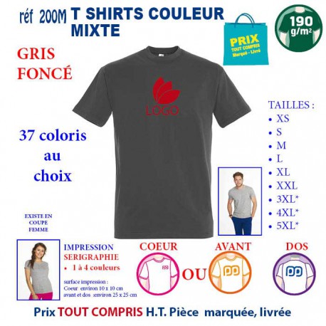 T-SHIRT COULEUR GRIS FONCE MIXTE 190 G REF 200 M 200 M NOIR T-SHIRT MIXTE COTON 190 GRS  3,05 €